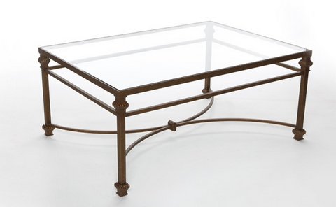 SAL18CC-HG - GLASS AND IRON COFFEE TABLE - 42"W X 30"D X 18"H