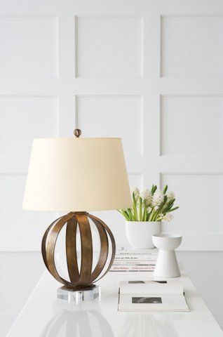 Metal banded lamp in gilded iron with natural paper shade. Was $475, now only $380 during sale.