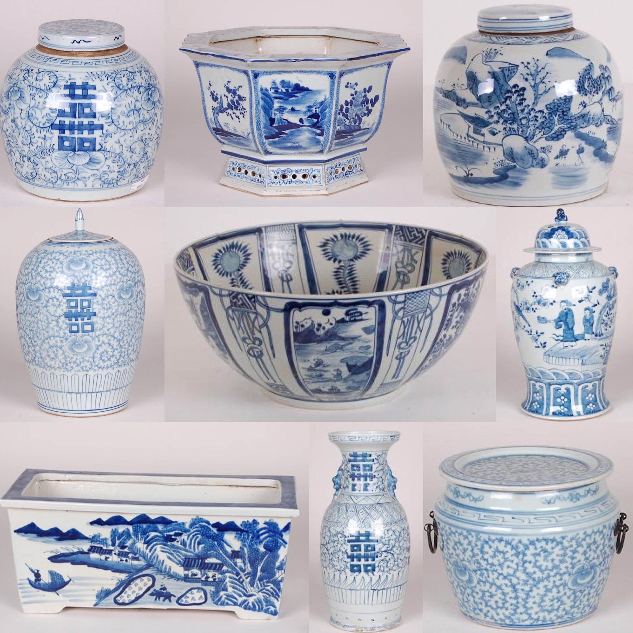 Sample of some of the blue and white pieces available at The Kellogg Collection.