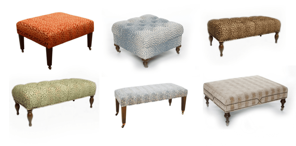 Some of the animal print ottomans available at The Kellogg Collection.